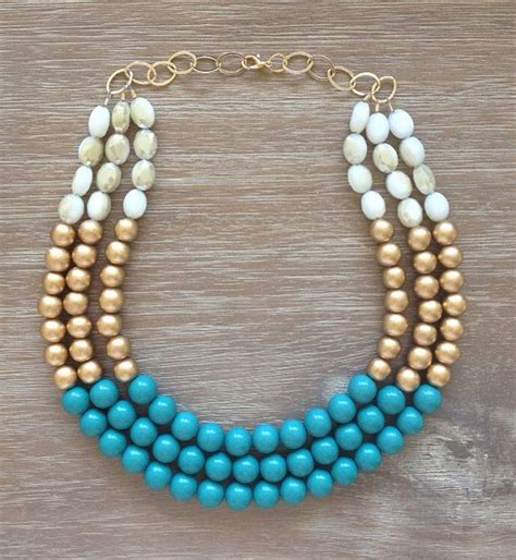 A Fun And Only Necklace Gorgeous Teal Metallic Gold And White Etsy