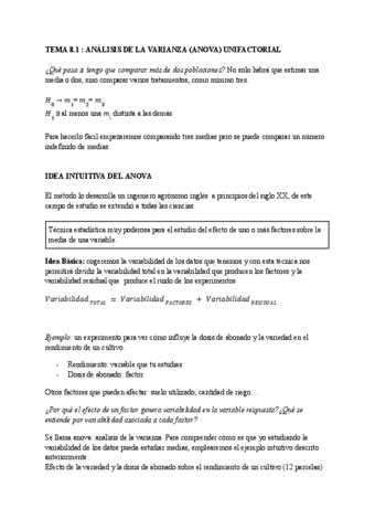 TEMA 8 ANALISIS DE LA VARIANZA ANOVA UNIFACTORIAL Pdf