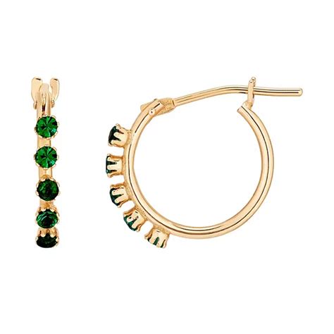 Everlasting Gold 10k Gold Simulated Emerald Hoop Earrings