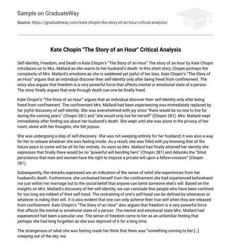 Kate Chopin “The Story of an Hour” Critical Analysis Free Essay Example | GraduateWay