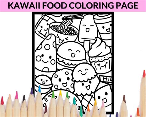 Kawaii Food Doodle Coloring Page, Hilarious Kawaii Coloring Book, Sweet Treats Digital Download ...