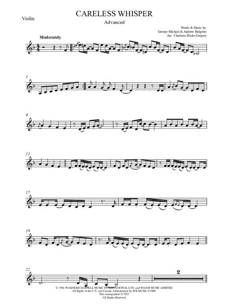 Charlene Elisha Gregory Careless Whisper Advanced Sheet Music Violin Solo In F Major