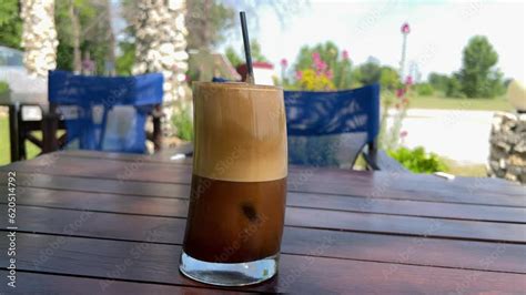 Close Up Of Freshly Made Greek Frappe Nescafe Frappe Greek Iced