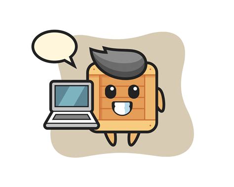 Mascot Illustration of wooden box with a laptop 3410326 Vector Art at ...