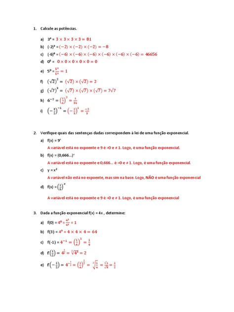 Cálculos E Classificações De Funções Exponenciais E Logarítmicas Pdf