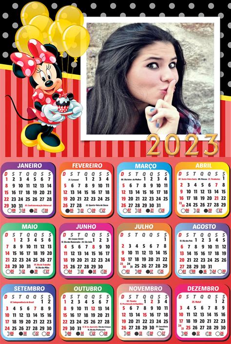 Montagem De Fotos Calendário Moldura Da Minnie Com Calendário