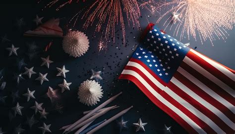 Premium Photo Top View With American Flag Fireworks And Accessories