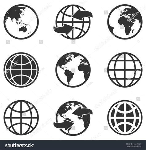 Vector Black Globe Icons Set Stock Vector Royalty Free 196249724