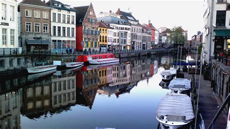 River Running Through The City Of Ghent Belgium Image Free Stock