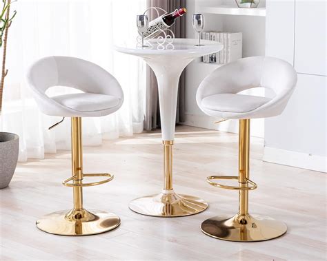 Amazon CIMOTA White Velvet Adjustable Bar Stools Set Of 2 Swivel