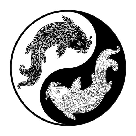 Dos Carpas Koi S Mbolo De Yin Yang Ilustraci N Monocrom Tica De