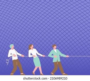 Three Colleagues Pulling Rope Together Presenting Stock Vector Royalty