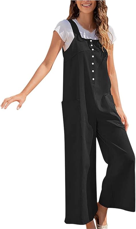 Jumpsuit Damen Overall Ärmellos Romper Sommerhose Trägerhose Loose