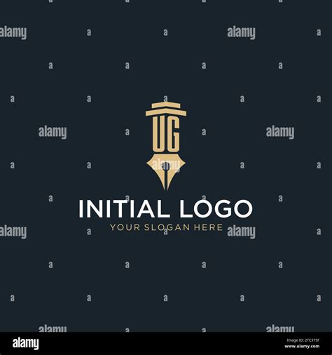 UG Monogram Initial Logo With Fountain Pen And Pillar Style Design