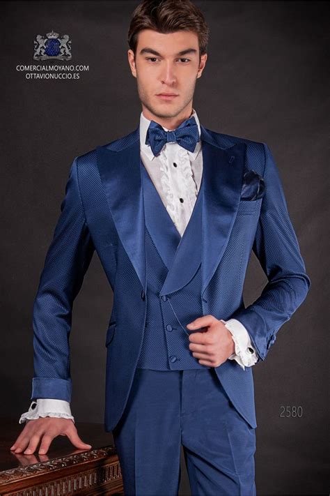 Traje De Novio Azul Tejido Microdise O Mario Moreno Moyano Abiti Da