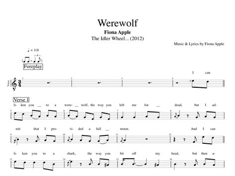 Werewolf · Fiona Apple Piano Voice Sheet Music Lyrics