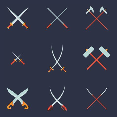 Swords Set Collection Of Crossed Knight Sword Ancient Weapon Cartoon