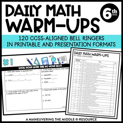 Daily Math Warm Ups Th Grade Ccss Maneuvering The Middle