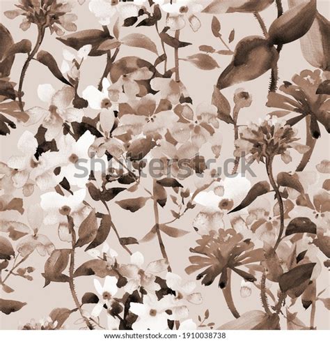 Watercolor Floral Seamless Monochrome Summer Background Stock