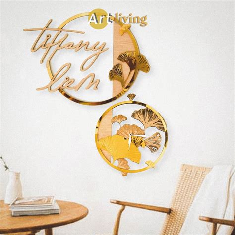 Jual Artliving Jam Dinding Custom Nama Wall Clock Daun Ginkgo Shopee