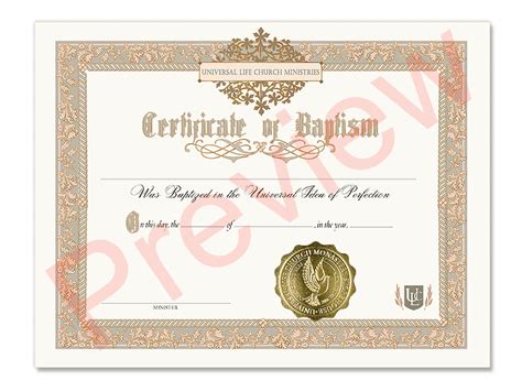 Certificate Of Baptism Universal Life Church