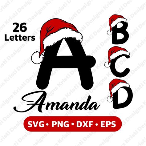 Christmas Alphabet Svg Bundle Personalized Christmas Ts Idea Santa Hat Alphabet Svg