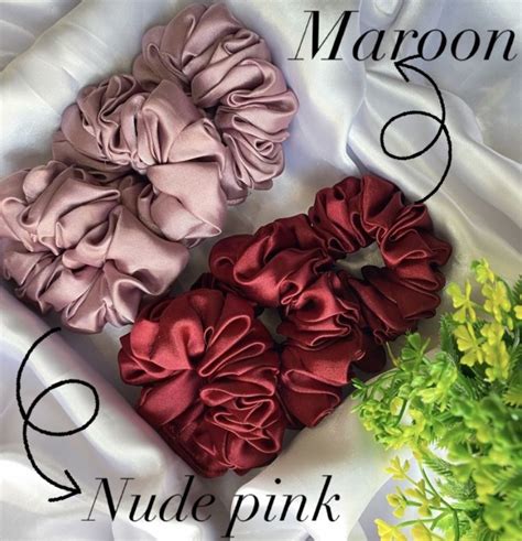 Maroon And Nude Pink Scrunchie Hair Accessories Diy Headband Diy Hair Scrunchies Diy Hair