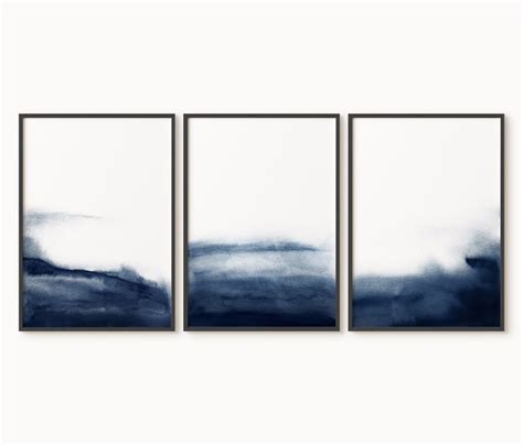 Navy Blue Wall Art Set Of 3 Prints Abstract Wall Art Prints Etsy