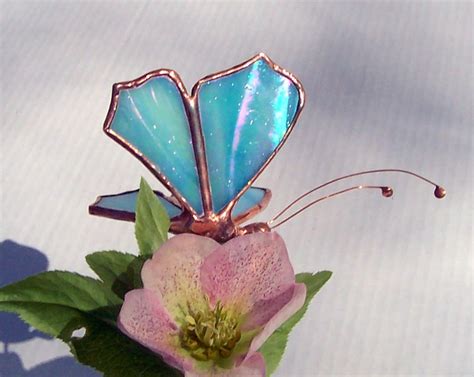 Small Stained Glass Butterfly Plant Stake Garden Art T Home Decor Floral Support Sun