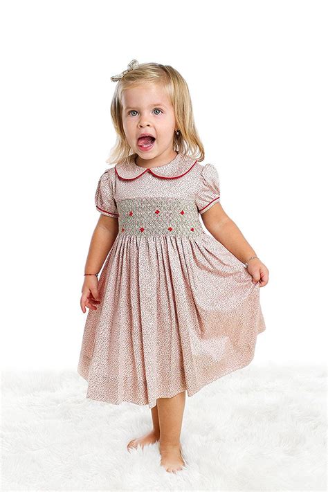 Girls S Hand Smocked Holiday Dress Floral Print X Smocked Baby