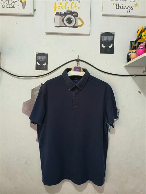 Kaos Polo Uniqlo Biru Dongker Polos Kantong Xxl Fesyen Pria Pakaian