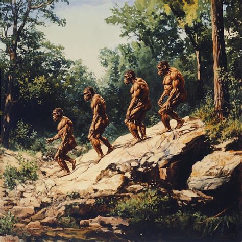 scene depicting  evolution  early human anatomy