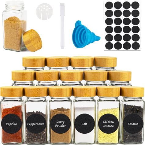 Spice Jars 24pcs Spice Jars With Labels 4oz Empty Square Spice Bottles Containers Condiment