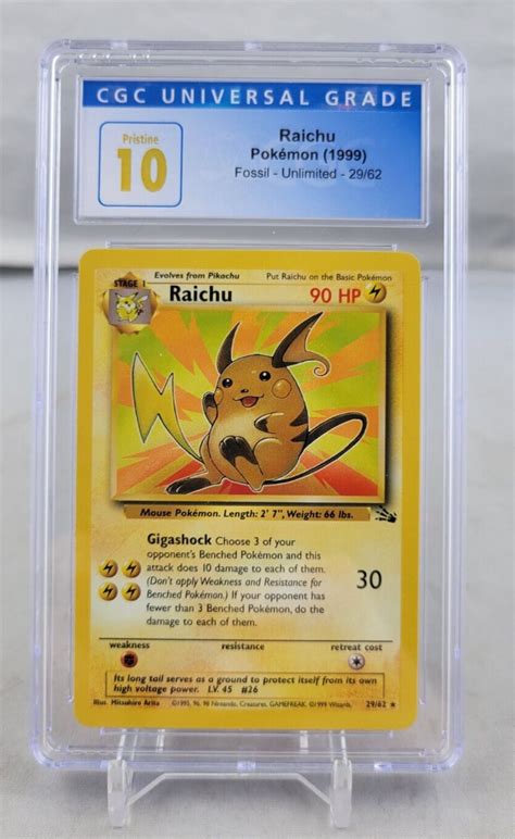 Pokemon Fossil Unlimited Raichu Rare Non Holo Cgc