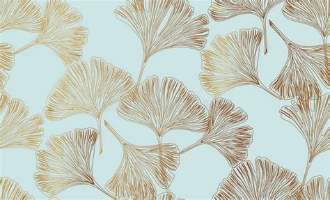 Gingko Bloba Gold Leaves Seamless Pattern Luxury Wall Art Design With