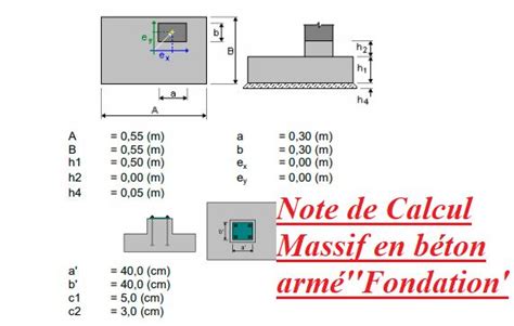 Note de Calcul Massif en béton armé Fondation Calcul Massif