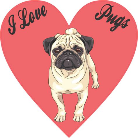 4in X 4in I Love Pugs Heart Bumper Sticker Vinyl Cup Decal Car Stickers