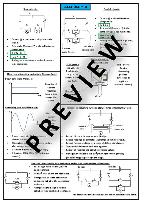 Electricity Cheat Sheets Teaching Resources