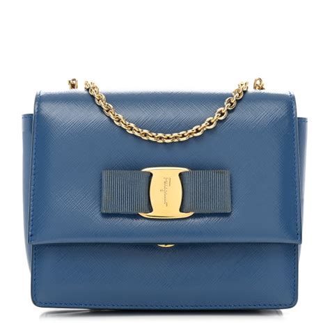 Salvatore Ferragamo Hammered Calfskin Mini Vara Bow Crossbody Bag Blue