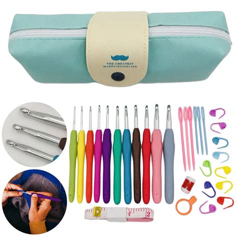 Crochet Hooks Kits Yarn Knitting Needles With Case Colorful Crochet Hooks Kit Ergonomic Handle