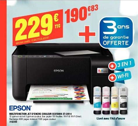 Promo Multifonction Jet D Encre Couleur Ecotank Et Epson Chez