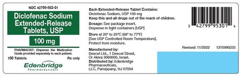 Diclofenac Sodium Extended Release Tablets Usp Tablets Of 100 Mg Prescribing Information Rx Only