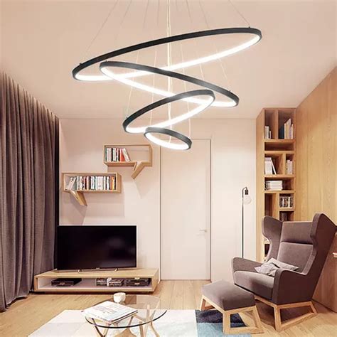 Lustre De Led Moderno Pendente De Teto Aneis Arcos Argolas Redondo P