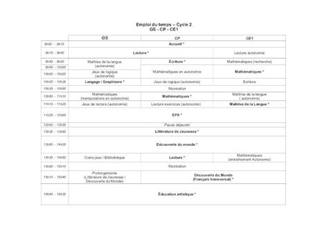 Pdf Emploi Du Temps Cycle Gs Cp Ce Dsden Ac Dijon Fr Docs