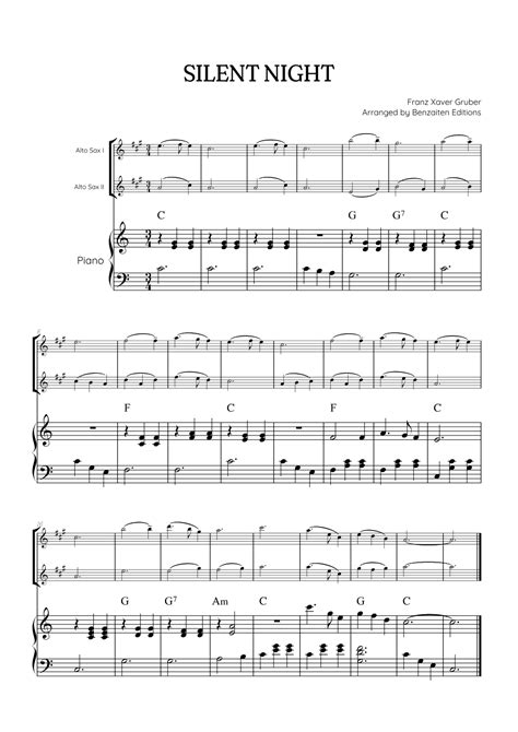 Silent Night For Alto Sax Duet With Piano Accompaniment • Easy