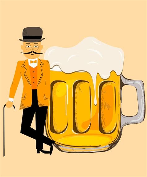 Caneca De Cerveja Vintage E Personagem De Homem De Terno Vetor Premium