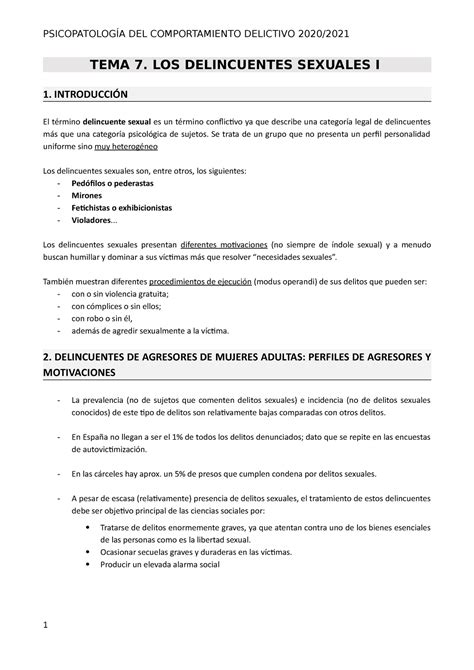 Tema 7 Psicopatología Tema 7 Los Delincuentes Sexuales I 1