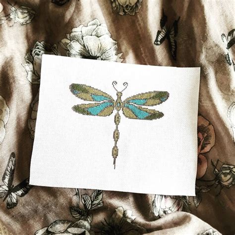 Dragonfly Cross Stitch Pattern Colourful Blue Green Insect Etsy Uk