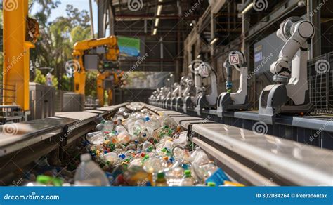 Recycling Facility Where Robots And Workers Sorting Recyclable