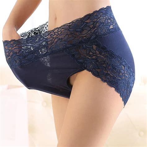 Fashion Women Underwear Briefs Sexy Womens High Waist Panties Lace Modal Embroidery Seamless